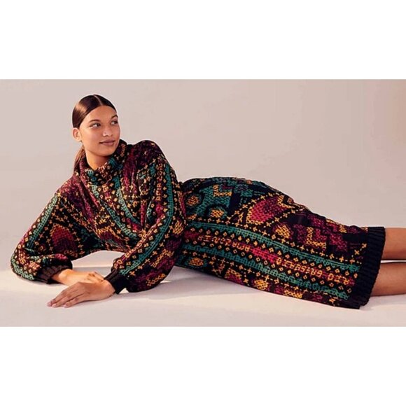 New w/Tags - Farm Rio Yawanawa Stripe Midi Sweater Dress, Sml Oversize - Picture 2 of 11